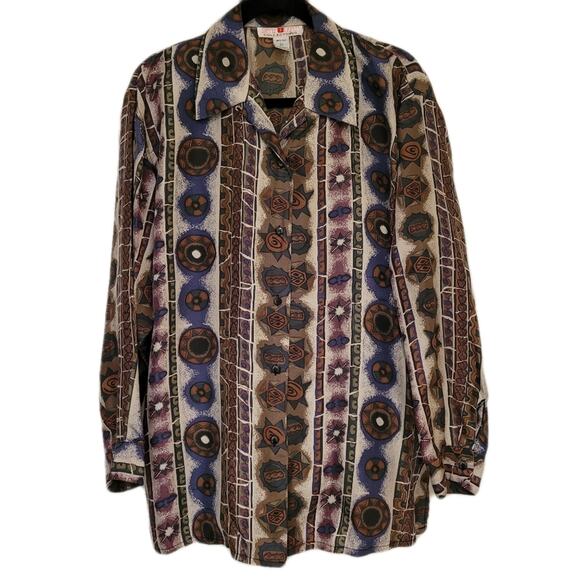 Vintage Silk Stunt Collections Earthtone Abstract Style Shirt size Medium - Picture 1 of 11